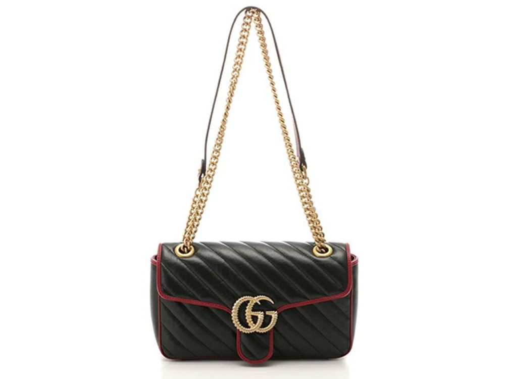 Gucci Chain Quilted Marmont Bag Leather GG Shoulder Black